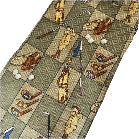 Zianetti Olive Green Brown 100% Silk Mens Classic Golf Tie USA Golfer Golfing - Picture 3 of 7